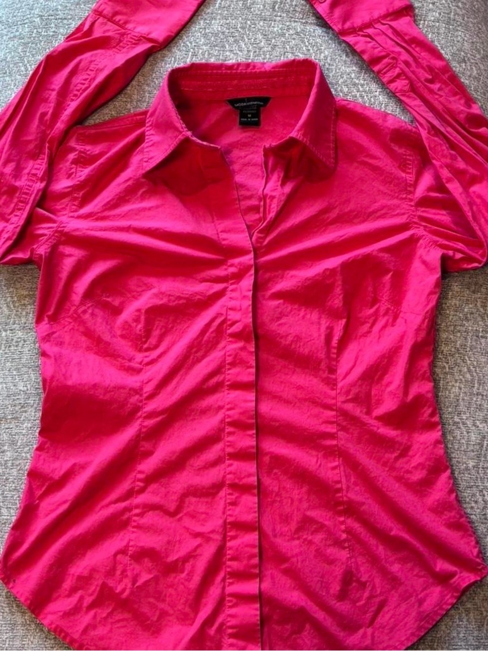 Moda International Fitted Button-Down Shirt in Hot Pink